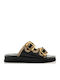 Leather Women's Flat Sandals in Black Color