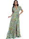 Summer Maxi Dress for Wedding / Baptism Satin Green