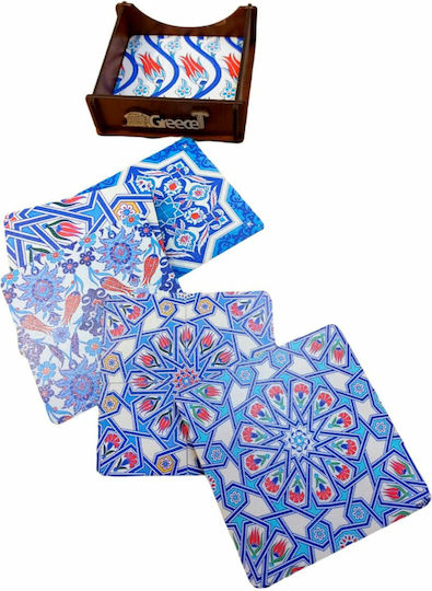 Set 6 Hölzernen Untersetzer 12x12cm Blau Boho Stil Strapazierfähig Verschiedene Designs
