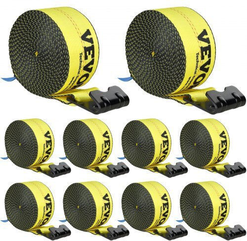 Vevor Winch Straps 4" X 30' 6000 Lbs Load Capacity 18000 Lbs Break Strength Truck Straps Flat Hook Flatbed Tie Downs Cargo Control Trailers Farms Rescues Tree Saver Yellow 10 Pack