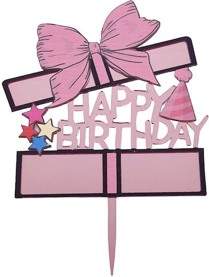Cake Land Акрилна Декорация Happy Birthday Розово Златна Розова Панделка