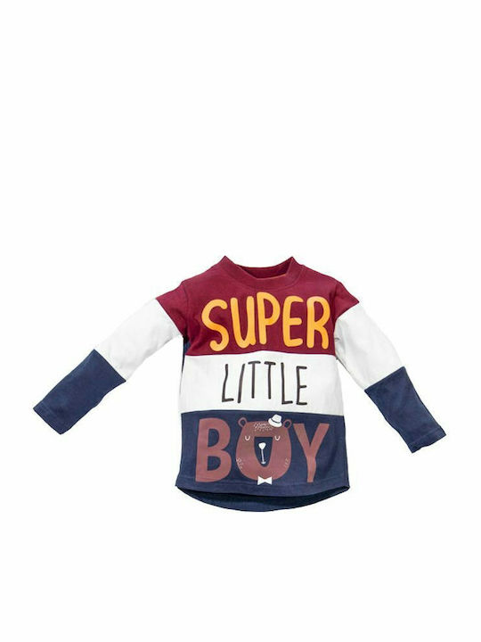 "Super Little Boy" Kids Top Burgundy White Blue New College