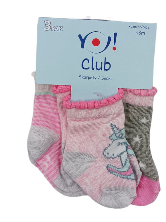 Yo Club Kids' Ankle Socks Pink 3 Pairs