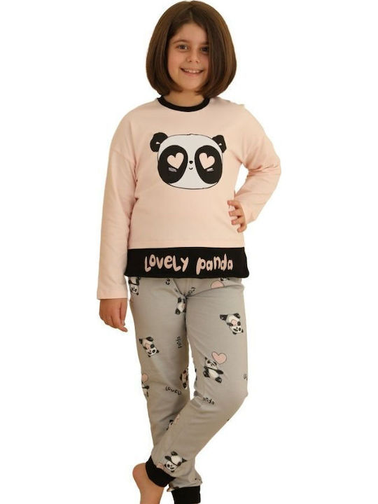 Παιδική Χειμωνιάτικη Πιτζάμα Sevim Lovely Panda Βαμβακερή Παστέλ Σομόν