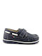 Scarpy Boys Leather Moccasins with Velcro Navy Blue