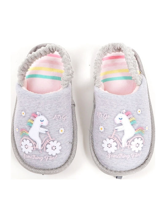 Γκρι Ροζ Βρεφικές Παντόφλες Λάστιχο Unicorn