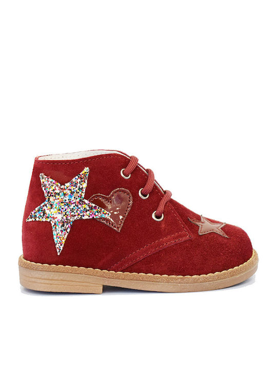 Ricco Mondo Anatomical Leather Kids Boots with Laces Burgundy