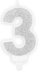 3 Silber Glitzer Geburtstagskerzen