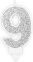 Nummer 9 Silber Glitzer Geburtstagskerze