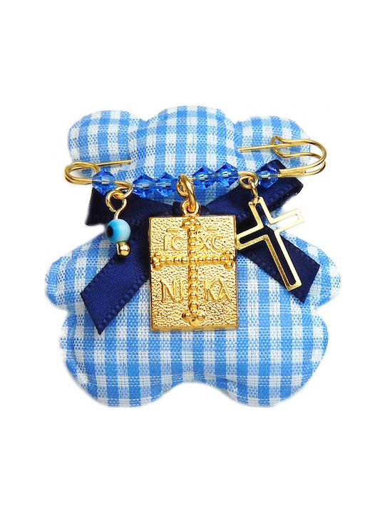 Polytimo Child Safety Pin made of Gold Plated Silver with Cross and Constantinato