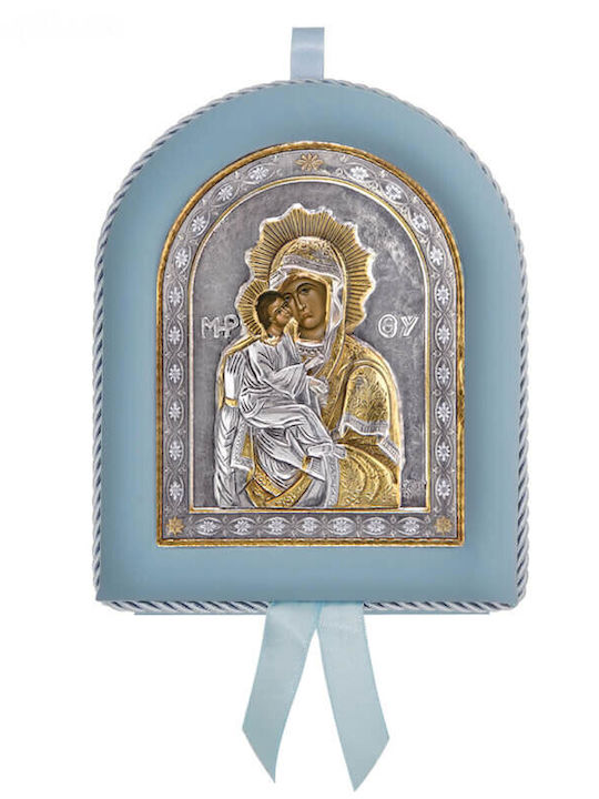 Silver Saint Icon Newborn Boy Virgin Mary of Akathist 17x14cm Local Gold Platings