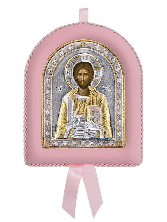 Silver Saint Icon Newborn Girl Christ Pantokrator 17x14cm Local Gold Plating