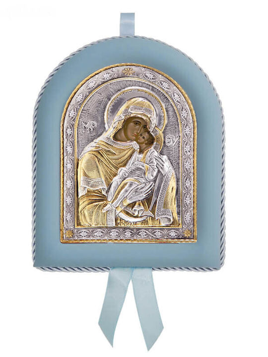 Silver Image Newborn Boy Virgin Mary Glykofilousa 17x14cm Local Gold Plating