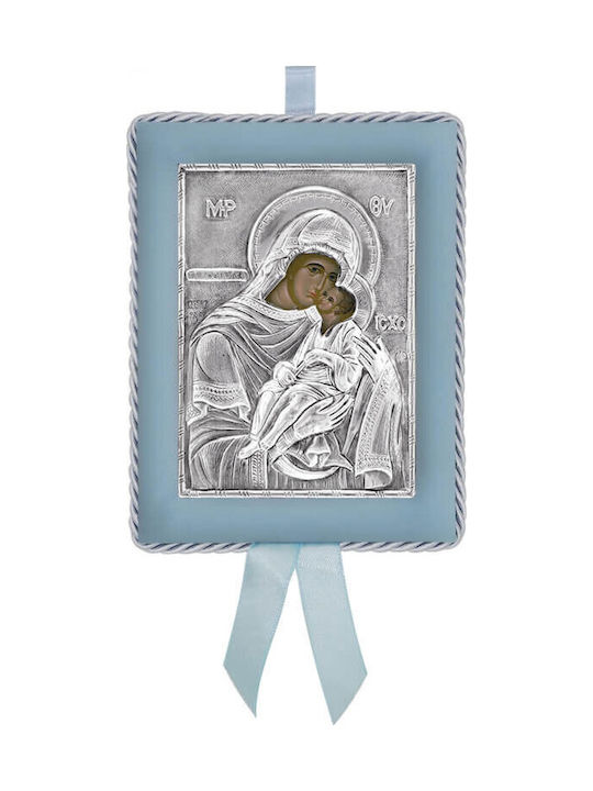 Silver Image Newborn Boy Virgin Mary Glykofilousa 14.5x11.5cm