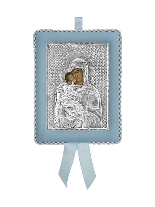 Silver Image Newborn Boy Virgin Mary of the Aκαθίστου 14.5x11.5cm