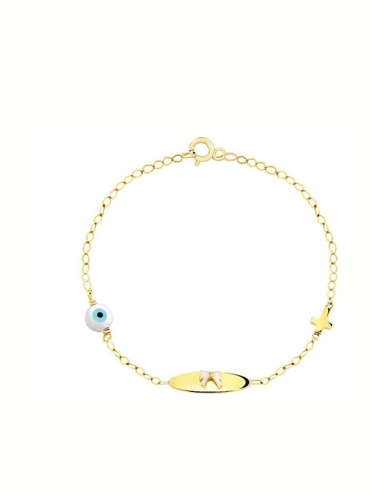 Eforo Kids Bracelet Chain K14 Bow from Gold 14K with Evil Eye