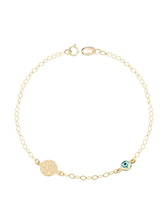 Eforo Kids Bracelet Chain K9 Ball Mati from Gold 9K with Evil Eye