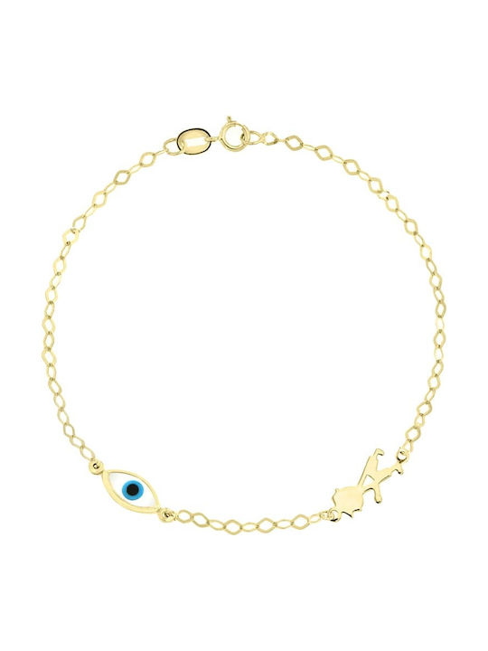 Eforo Kids Bracelet Chain K14 Boy Mataki from Gold 14K with Evil Eye & Figure