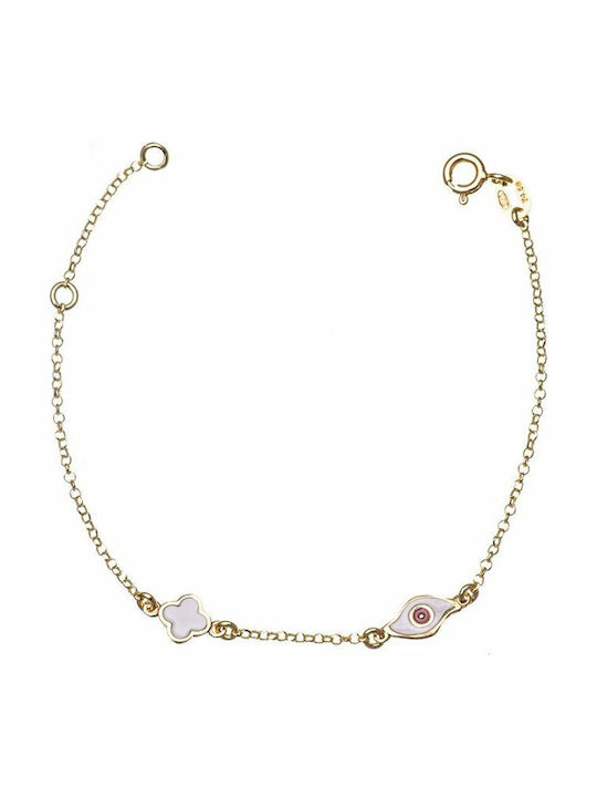 Paraxenies Kids Bracelet Chain Gold-plated from Gold-plated Silver with Σταυρό & Evil Eye