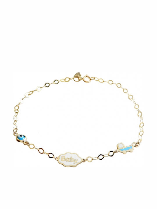 Polytimo Kids Bracelet Chain from Gold 14K with Evil Eye