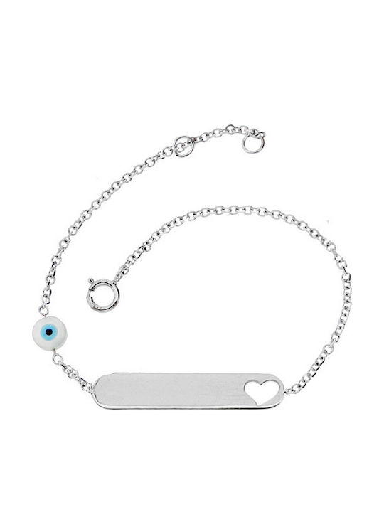 Xrisokosmima Kinderarmband ID Armband-Identität aus Weißgold 9K mit Böses Auge