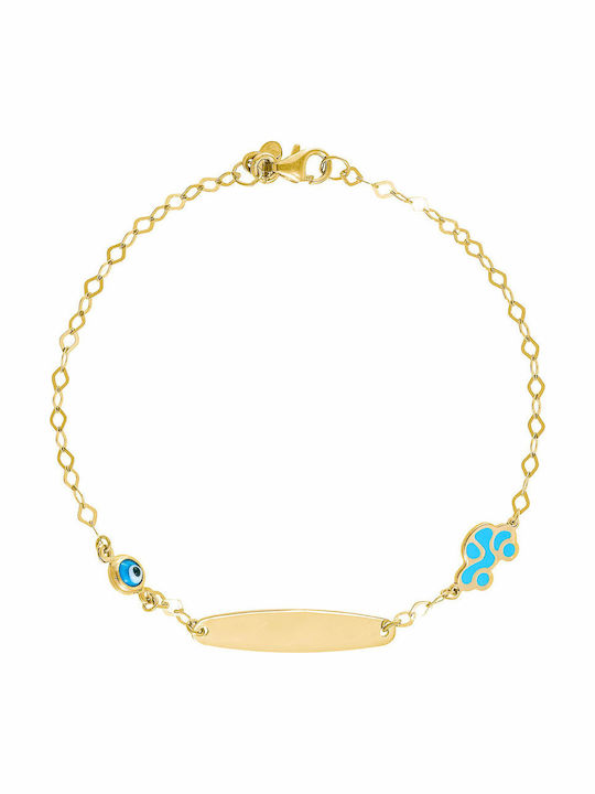 Ioannis Kosmima Kids Bracelet ID from Gold-plated Silver with Evil Eye