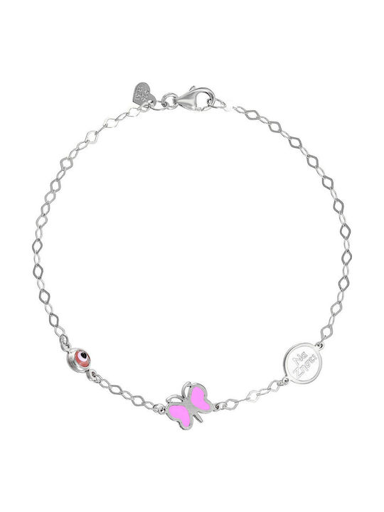 Silver Bracelet 925 Platinum-Plated Butterfly Round "nα Zήσει" & Eye Tgs-21272w