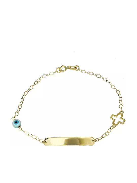 Kids Bracelet ID from Gold 9K with Evil Eye & Σταυρό
