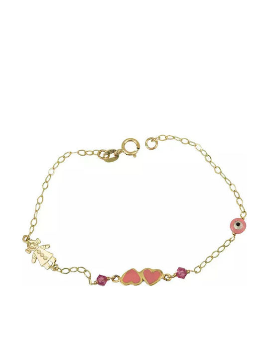 Gold Kinderarmband Mädchen Herzen Böses Auge K9 023949 023949 Gold 9 Karat