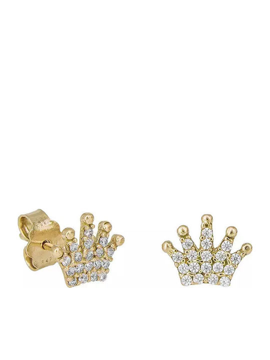 Goldene Kinderohrringe K14 Kronen Zirkon 036209 036209 Gold 14 Karat