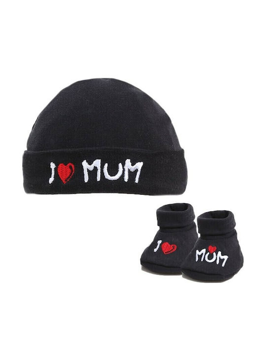 Soft Touch Kids Beanie Set with Socks Knitted Black for Newborn 2pcs