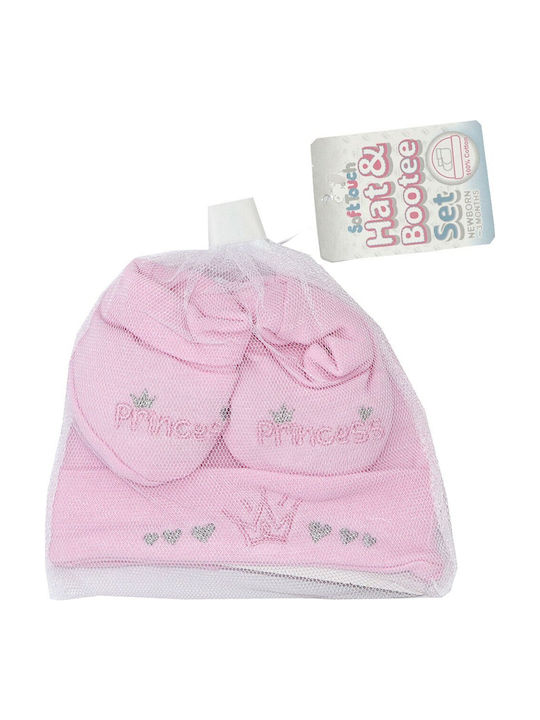 Soft Touch Set Căciulă Copil cu Șosete Textil Roz pentru Nou-născut 2buc