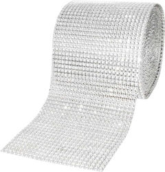 Bandă Panglică Cu Strasuri Argintie 12cm/9m