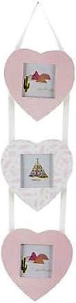 Triple Wall-Mounted Picture Frame Hearts Pink White 14x47x0.8 Cm