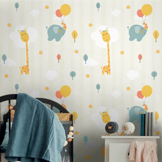 Wallpapere pentru copii Embosat Tapet cu Giraffe și Elefanți