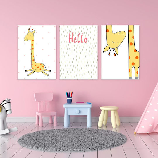 Трикратен Платнен Панел Hello Giraffe