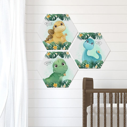 Екзагонални Детски Табла Сет от 3 Триъгълни Hello Roar Lol Dino 355x30cm