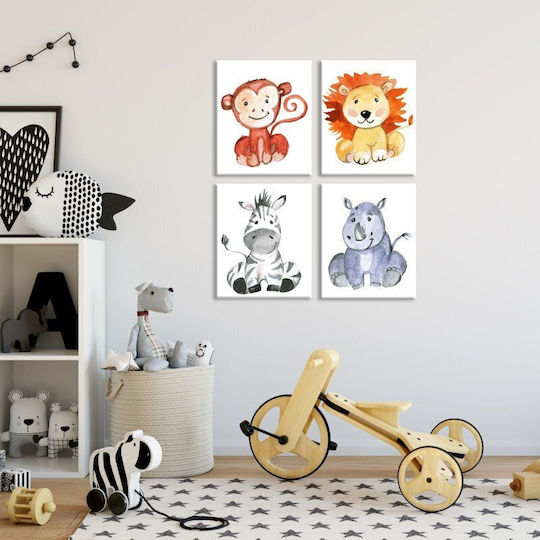 4 Piece Canvas Wall Art with Cute Animals and Friends 20x25cm