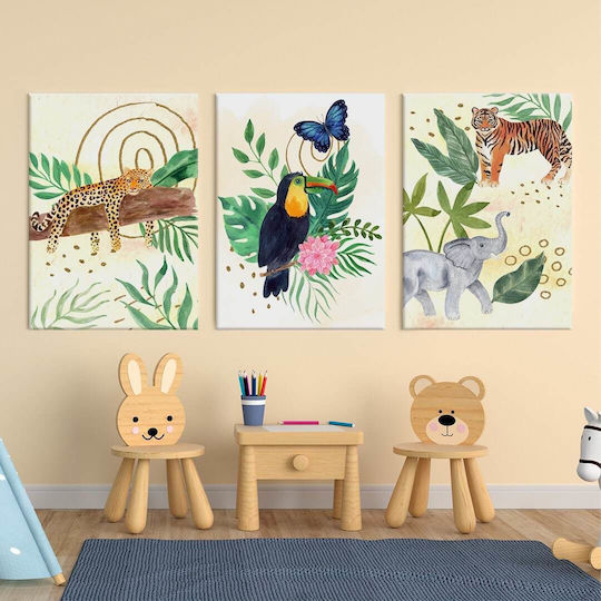 Triplu Panou Pânză Zooty Din Pădure 50x35cm 3 Bucăți