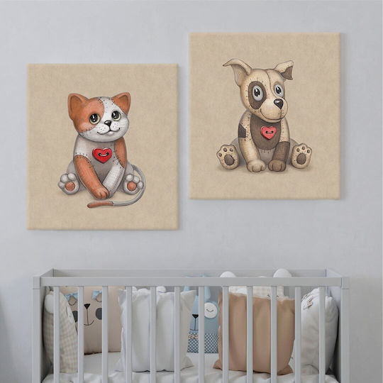 Δίπτυχος Πίνακας Καμβά Fluffy Animals