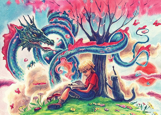 Kinderposter Junge Blauer Drache Papier 20x15cm