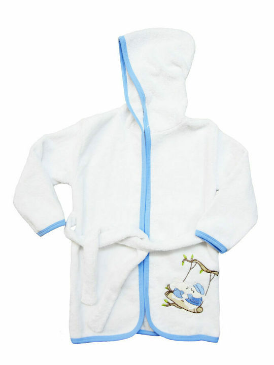 Poulain Baby Bademantel Kapuzen Weiß Blau