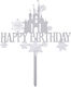 Cake Land Happy Birthday Cake Topper Silver Acrylic Castle
