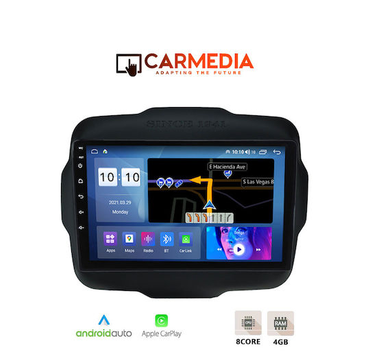 Carmedia Ηχοσύστημα Αυτοκινήτου για Jeep Renegade 2014 (Bluetooth/USB/WiFi/GPS/Apple-Carplay/Android-Auto) με Οθόνη Αφής 9"