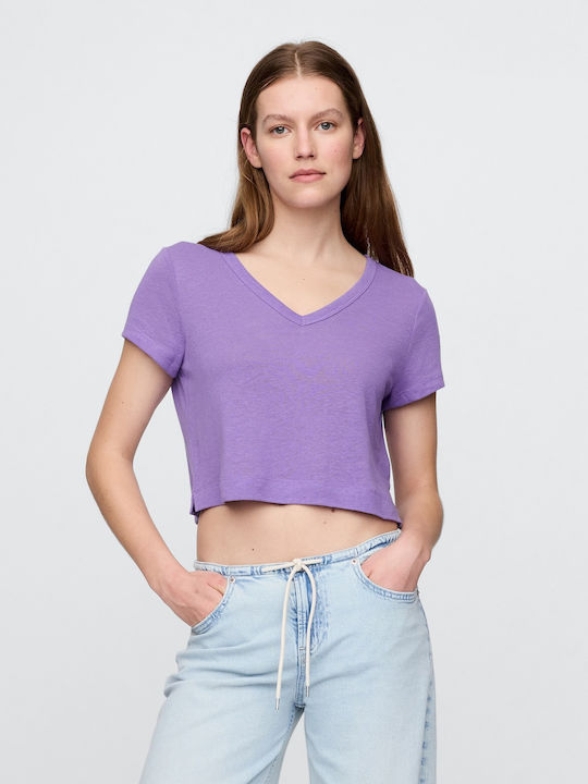GAP Γυναικείο Καλοκαιρινό Crop Top Λινό με V Λα...