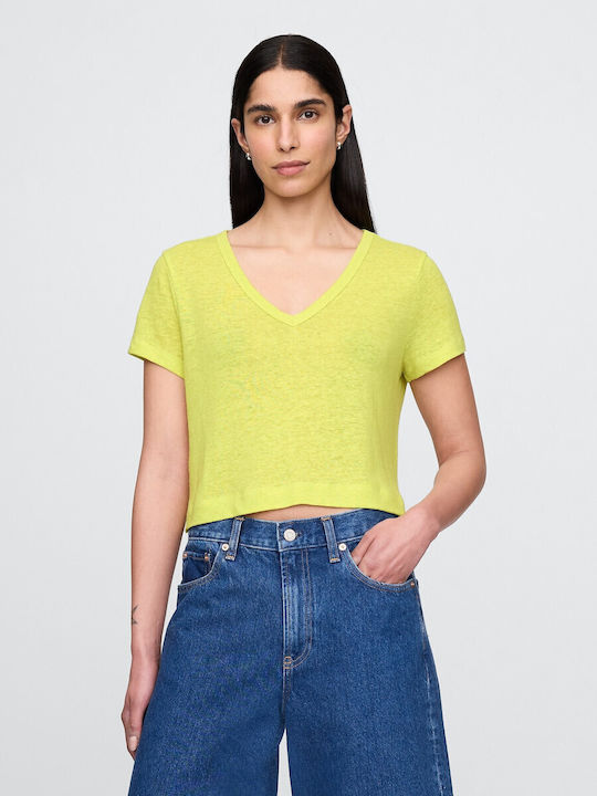GAP Γυναικείο Καλοκαιρινό Crop Top Λινό με V Λα...