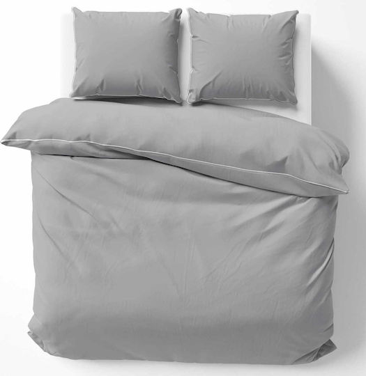 Detexpol Cotton Duvet Cover Set 180x200cm Small Double with 2 Pillowcases Light Grey