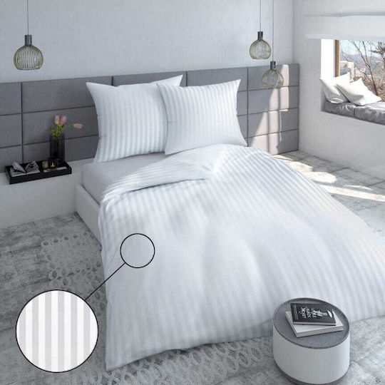 Detexpol Σετ Παπλωματοθήκη Βαμβακερή 160x200cm Μονή με 2 Μαξιλαροθήκες White