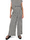 Damen Hoch tailliert Stoff Hose in Weiter Linie Gestreift Ecru-black