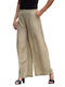 Women's High-waisted Fabric Trousers with Elastic in Loose Fit Beige